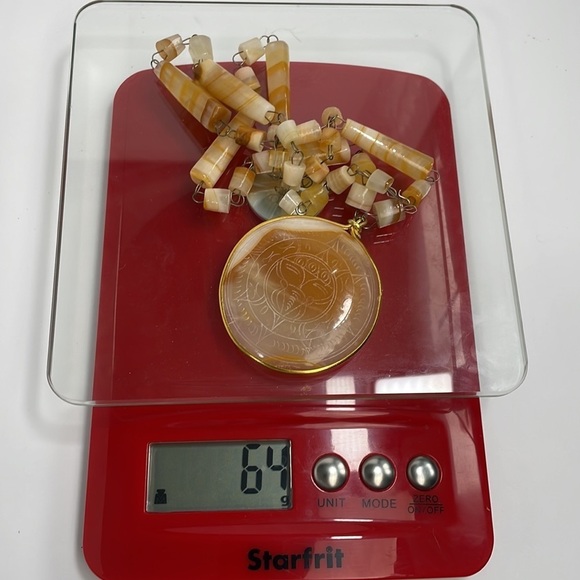 Aztec Sun Pendant Necklace- Alabaster Medallion - Picture 5 of 9